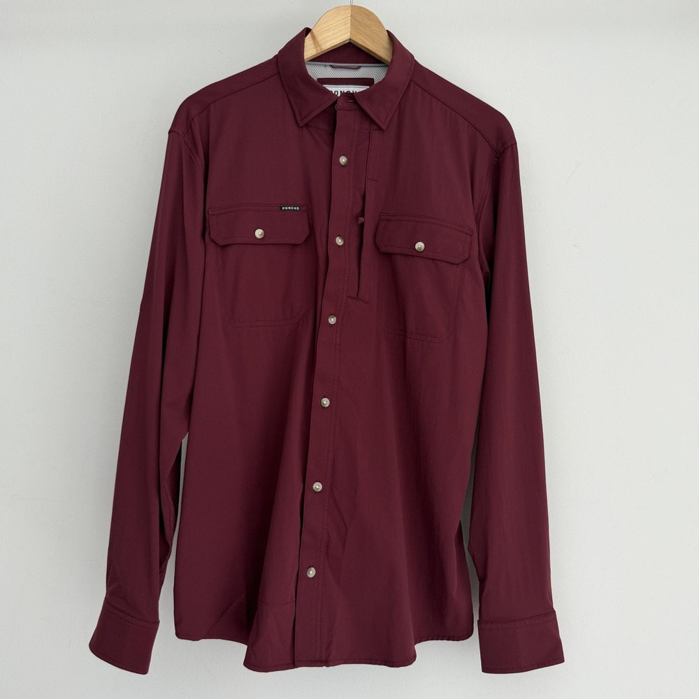 Poncho Shirt Mens Medium Maroon Slim Fit Magnetic Pockets Performance UPF50+